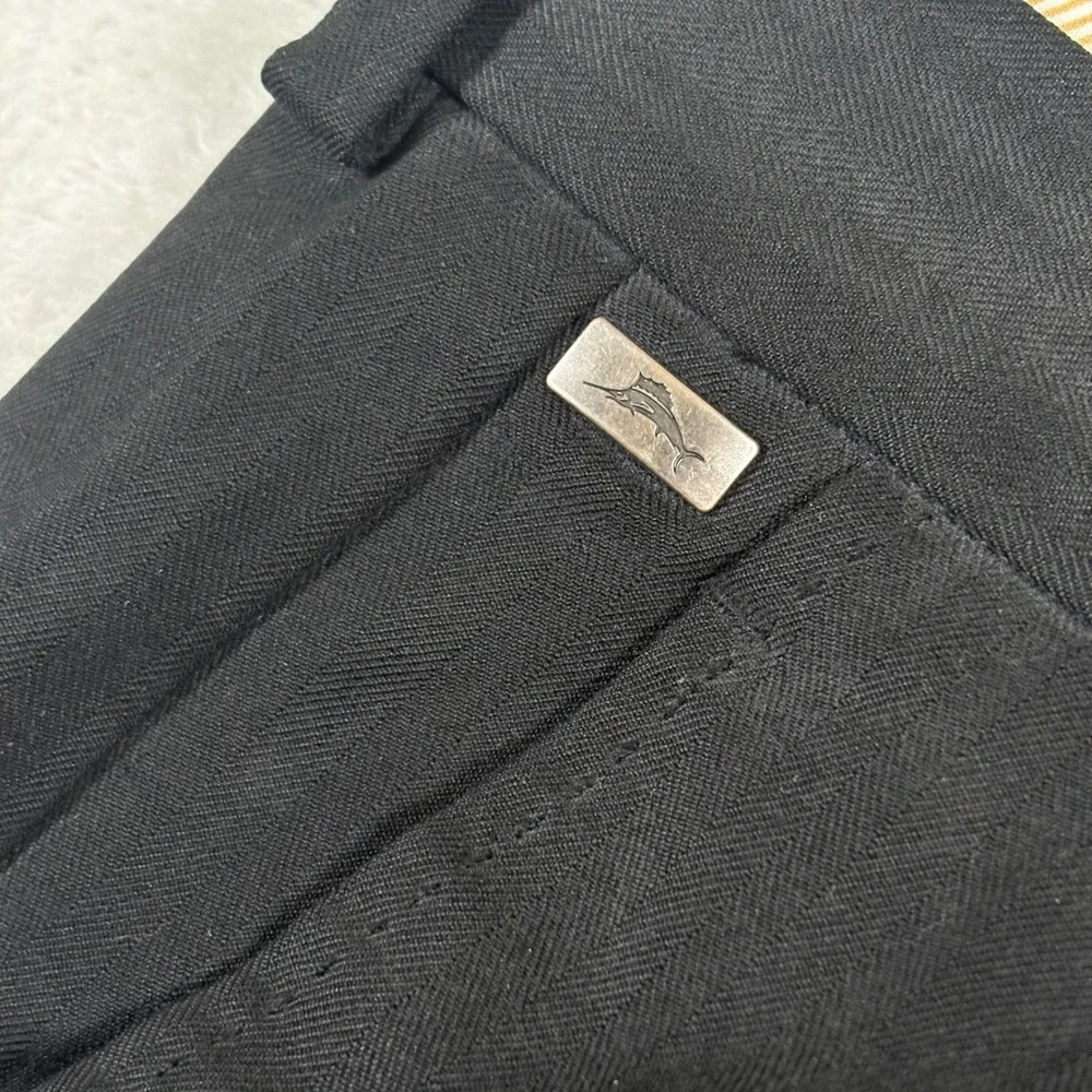 Tommy Bahama Pleated Pants Mens Black Silk Cotton Herringbone 42x34